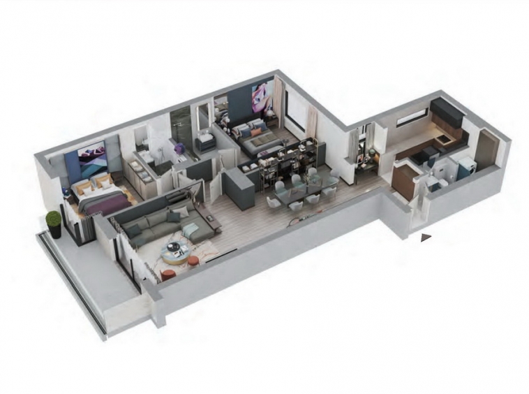 Resavska 25, stan sa dve spavaće sobe - 3D prikaz stana | Resavska 25, 2br apartment - 3D view