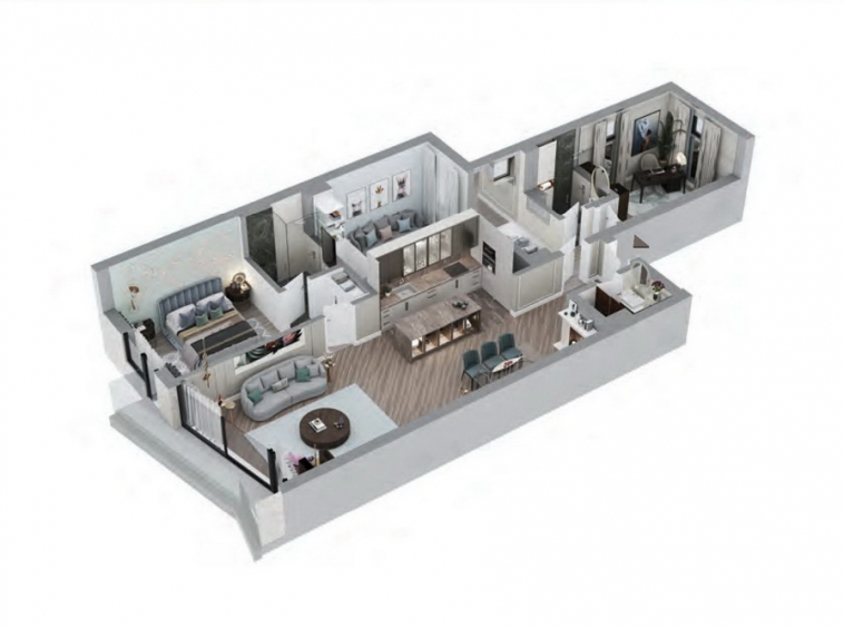 Resavska 25, četvorosoban stan sa dve spavaće sobe - 3D prikaz stana | Resavska 25, 4r-2br apartment - 3D view