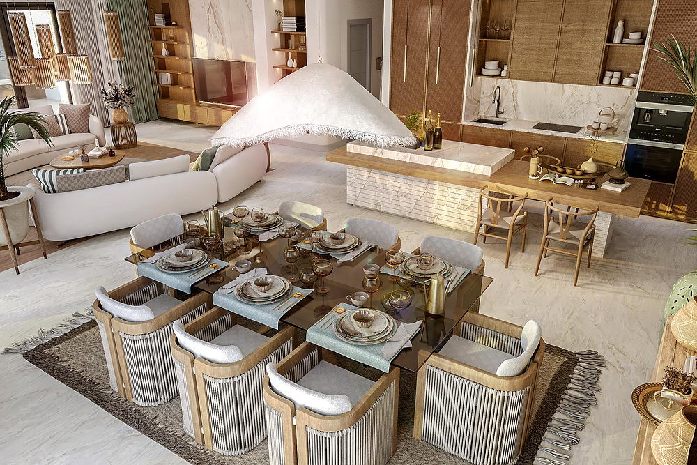Mövenpick Teuta Residences - penthaus, dnevna soba, trpezarija, kuhinja | Mövenpick Teuta Residences - penthouse apartment, living room, dining room, kitchen