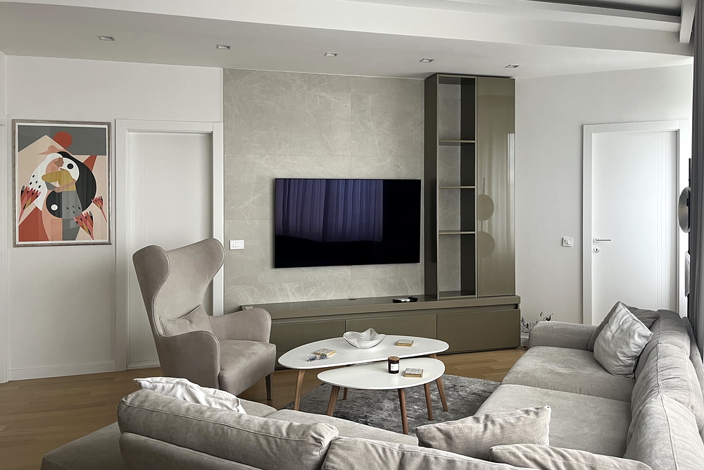 Četvorosoban stan, Vračar - dnevna soba, trpezarija, kuhinja | 3-Br apartment, Vračar - living room, dining room, kitchen