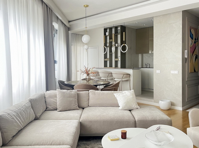 Četvorosoban stan, Vračar - dnevna soba, trpezarija, kuhinja | 3-Br apartment, Vračar - living room, dining room, kitchen