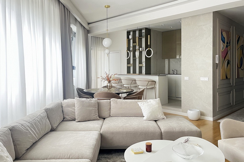 Četvorosoban stan, Vračar - dnevna soba, trpezarija, kuhinja | 3-Br apartment, Vračar - living room, dining room, kitchen