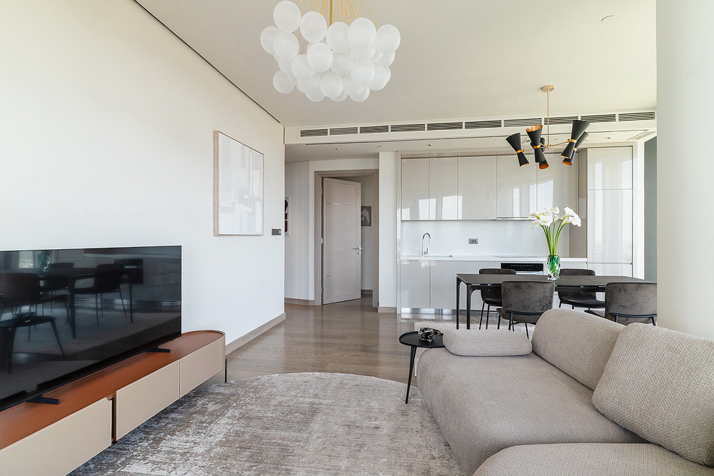 Trosoban stan, St. Regis Branded Residences - dnevna soba, trpezarija, kuhinja | 2-Br apartment, St. Regis Branded Residences - living room, dining room, kitchen