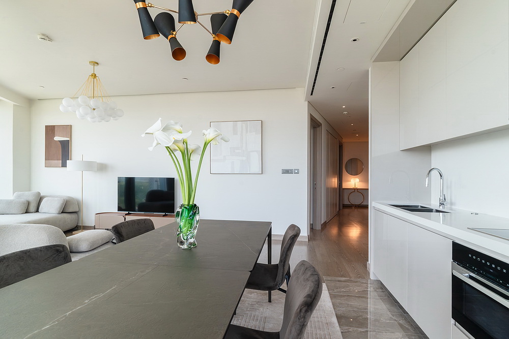 Trosoban stan, St. Regis Branded Residences - dnevna soba, trpezarija, kuhinja | 2-Br apartment, St. Regis Branded Residences - living room, dining room, kitchen