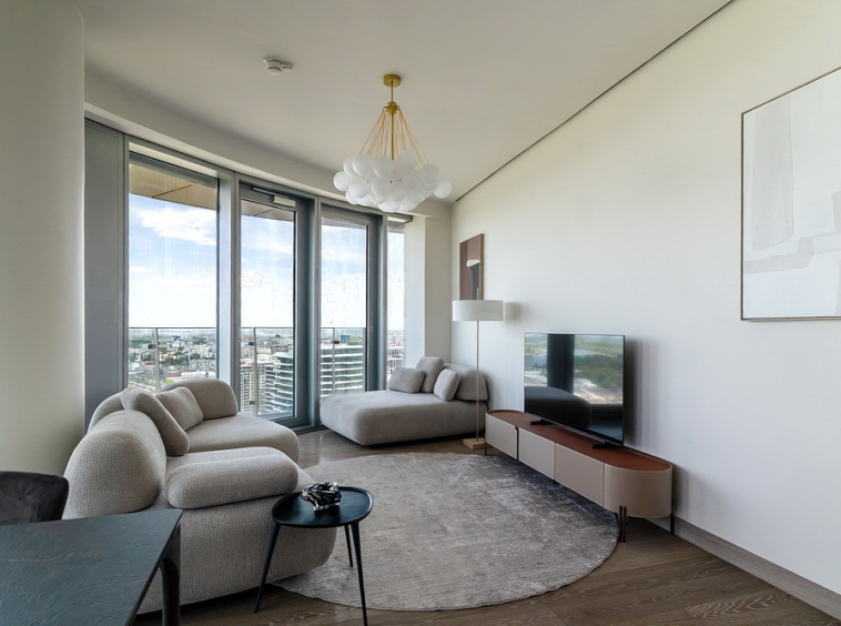 Trosoban stan, St. Regis Branded Residences - dnevna soba, trpezarija, kuhinja | 2-Br apartment, St. Regis Branded Residences - living room, dining room, kitchen