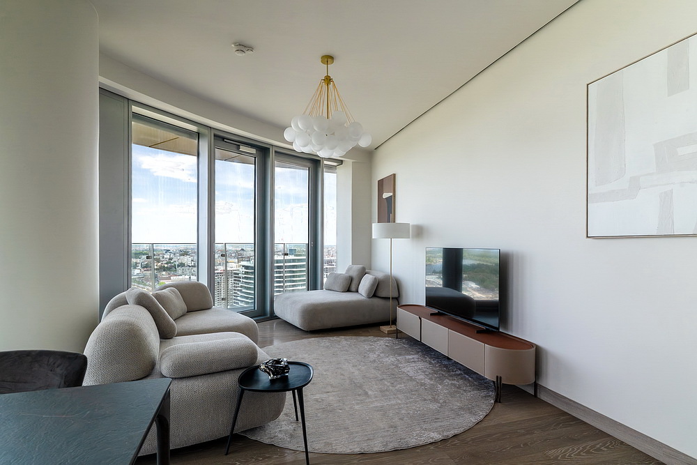 Trosoban stan, St. Regis Branded Residences - dnevna soba, trpezarija, kuhinja | 2-Br apartment, St. Regis Branded Residences - living room, dining room, kitchen