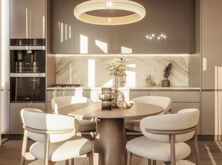 Trosoban stan, St. Regis Branded Residences - dnevna soba, trpezarija, kuhinja | 2-Br apartment, St. Regis Branded Residences - living room, dining room, kitchen