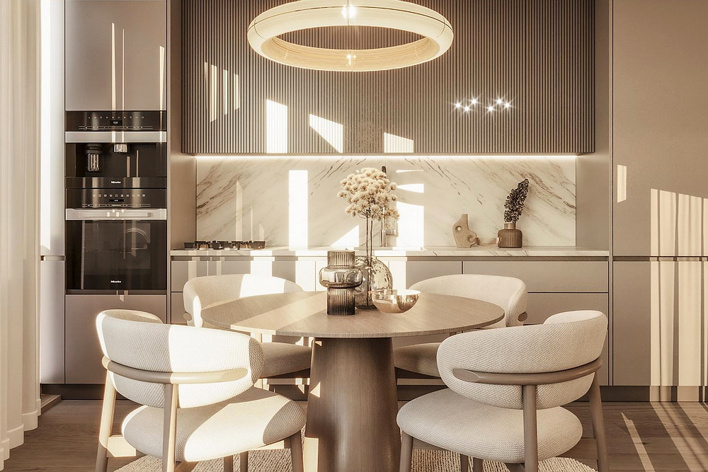 Trosoban stan, St. Regis Branded Residences - dnevna soba, trpezarija, kuhinja | 2-Br apartment, St. Regis Branded Residences - living room, dining room, kitchen